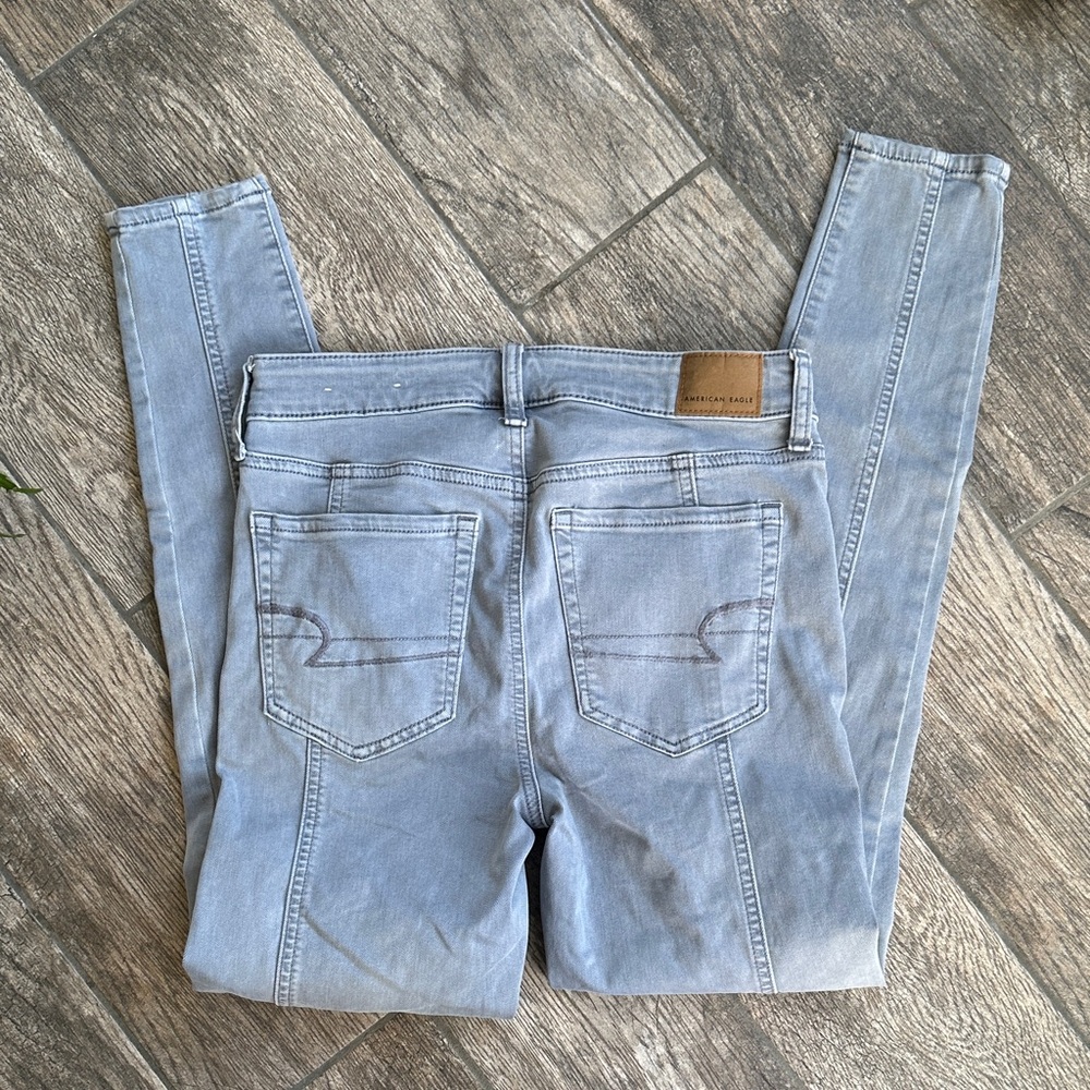 American Eagle Gray Forward Seam Skinny Jeans High Waisted Stretch Size 4 - Picture 6 of 11